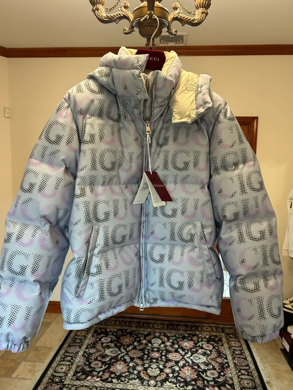 Men's Gucci printed technical Poplin puffer jacket size 54/xxl made in Italy